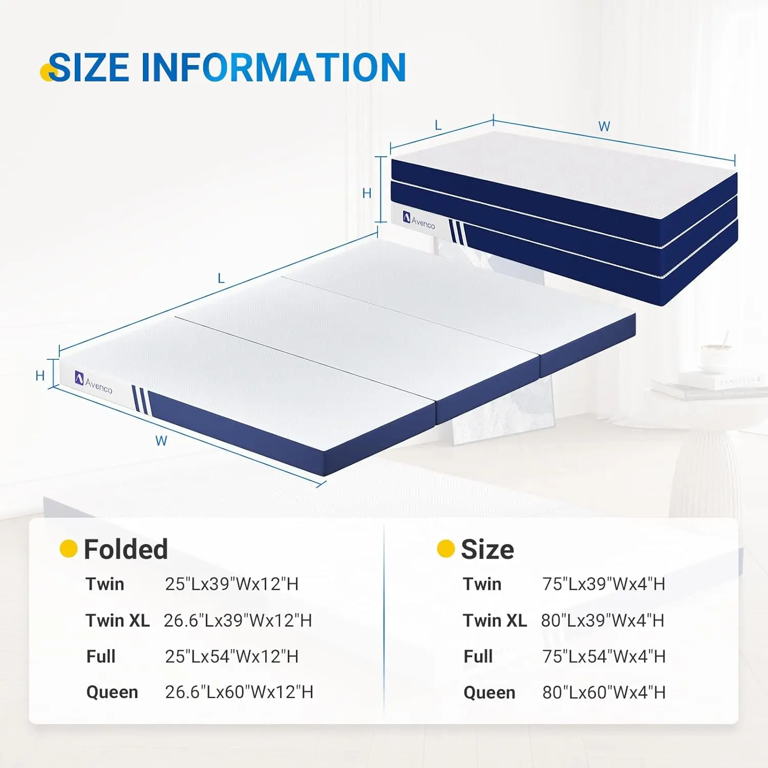 Folding Mattress Queen, Trifold Mattress 4 Inch Memory Foam for Guest Room/Caravan/Camping/Travel Mattress, Tri Folding Mattress 4