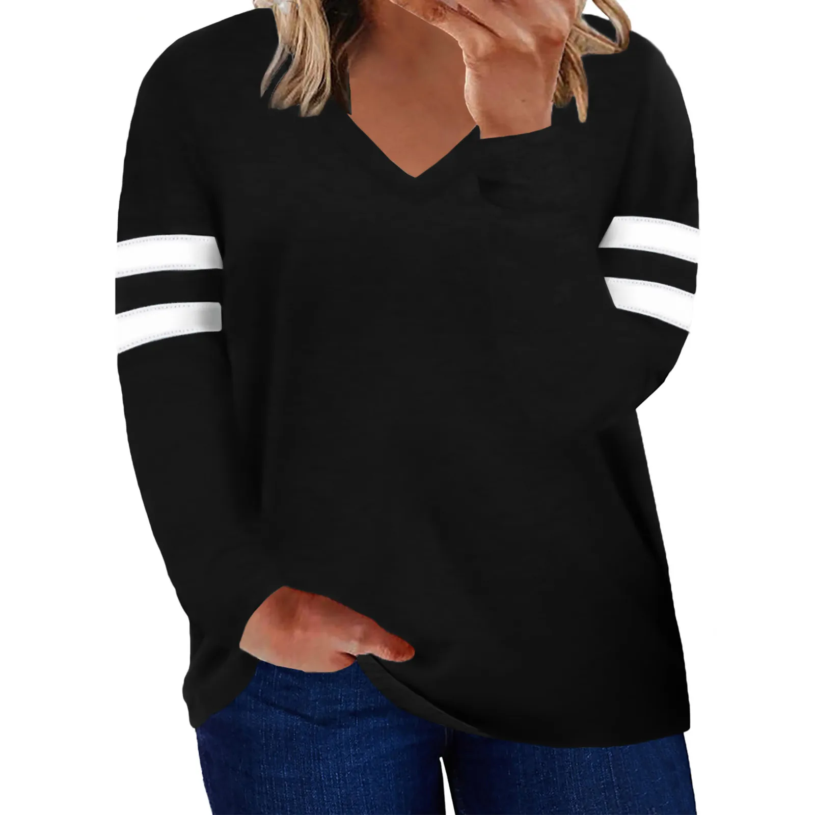 

Women'S Casual V Neck Pullover Long Sleeve Striped Colorblock Oversized Shirts Women'S Cropped Y2k Tops Cute Tank Top Luxury