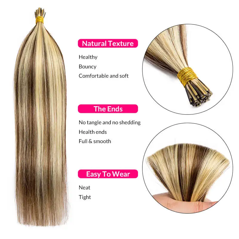 Straight I Tip Hair Extensions Real Human Hair 12-24 Inch WXMY Fusion Human Extension Black Brown Blonde Color 50Pcs/set