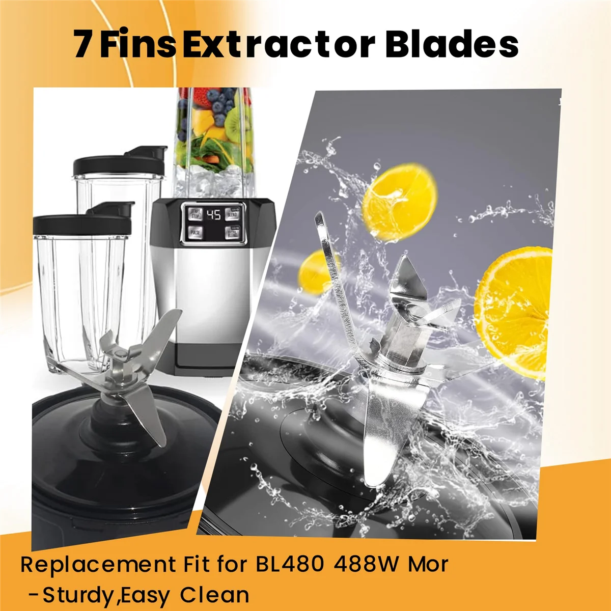 MSOR Blade Blender Parts ForNutri Ninja,7 Fins Extractor Blades Replacement Fit for Auto IQ BL480 488W Mor -Sturdy,Easy Clean