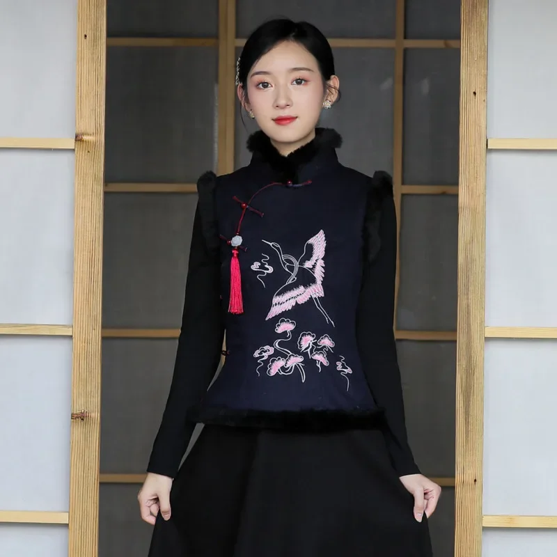 Tang Suit Top Sleeveless Embroidery Slim Elegant Vintage Ethnic Vest Women China Traditional Clothing Chinese Style Short Gilet