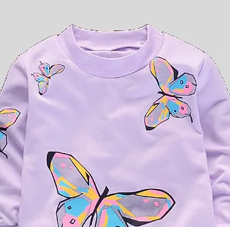 Girls 2Pcs Tracksuit Colorful Butterfly Print Crew Neck Long Sleeve Sweatshirt Elastic Cuff Jogger Pants Kids Casual Outfit Set 5