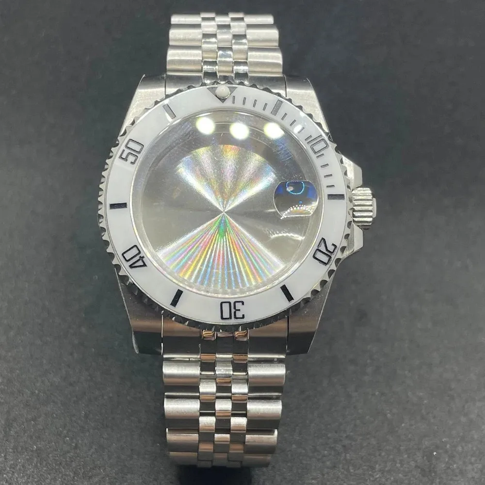 Elegant 40MM Stainless Steel Watch Case with Solid Bracelet and Glide Lock Clasp