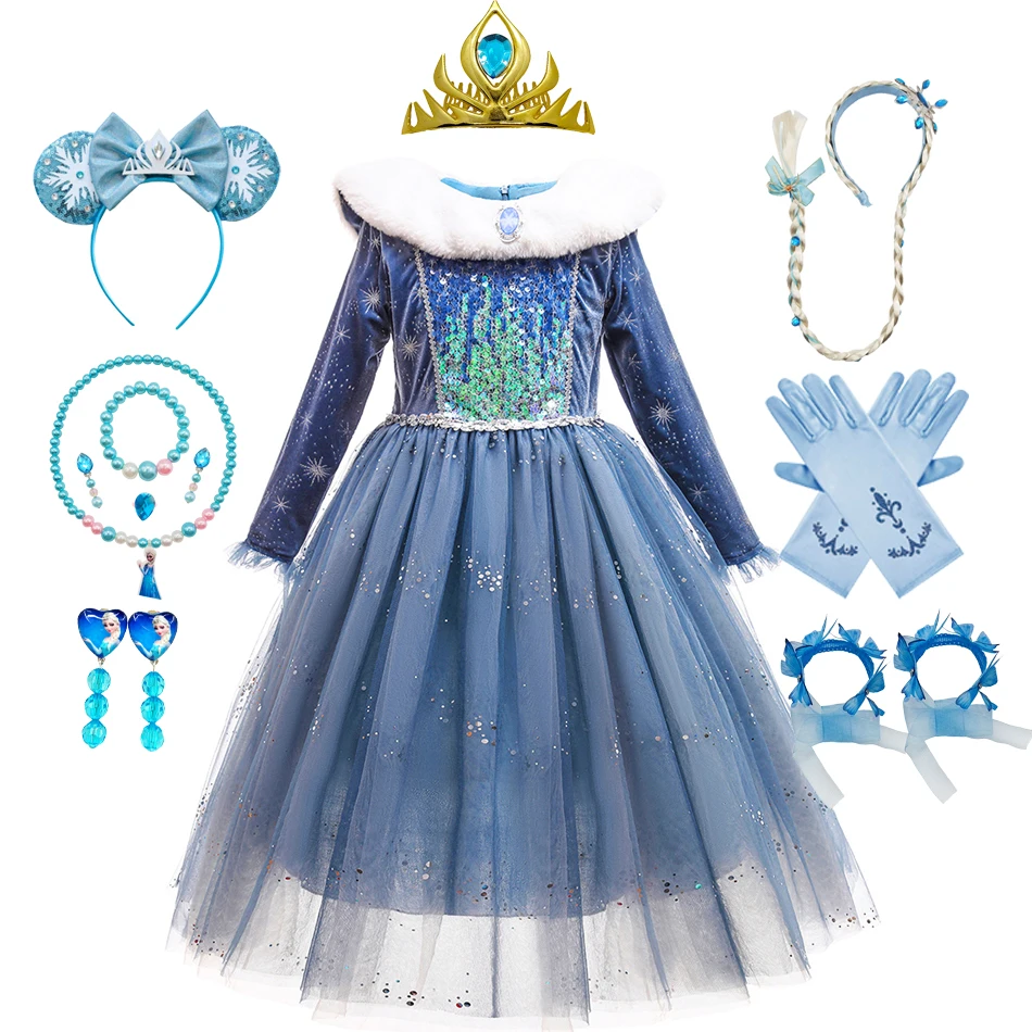 Abo Elsa per ragazze Costume Regina delle nevi Abo da principessa per bambini Cosplay Festa di compleanno Abbigliamento per bambini Carnevale Abi pasquali  1501