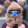 3D Bear Ear Skiing Helmet Cover Panda Skiing Plush Hats Comfortable Soft Wool Winter Outdoors Cute Riding Mask Keep Warm Caps 1