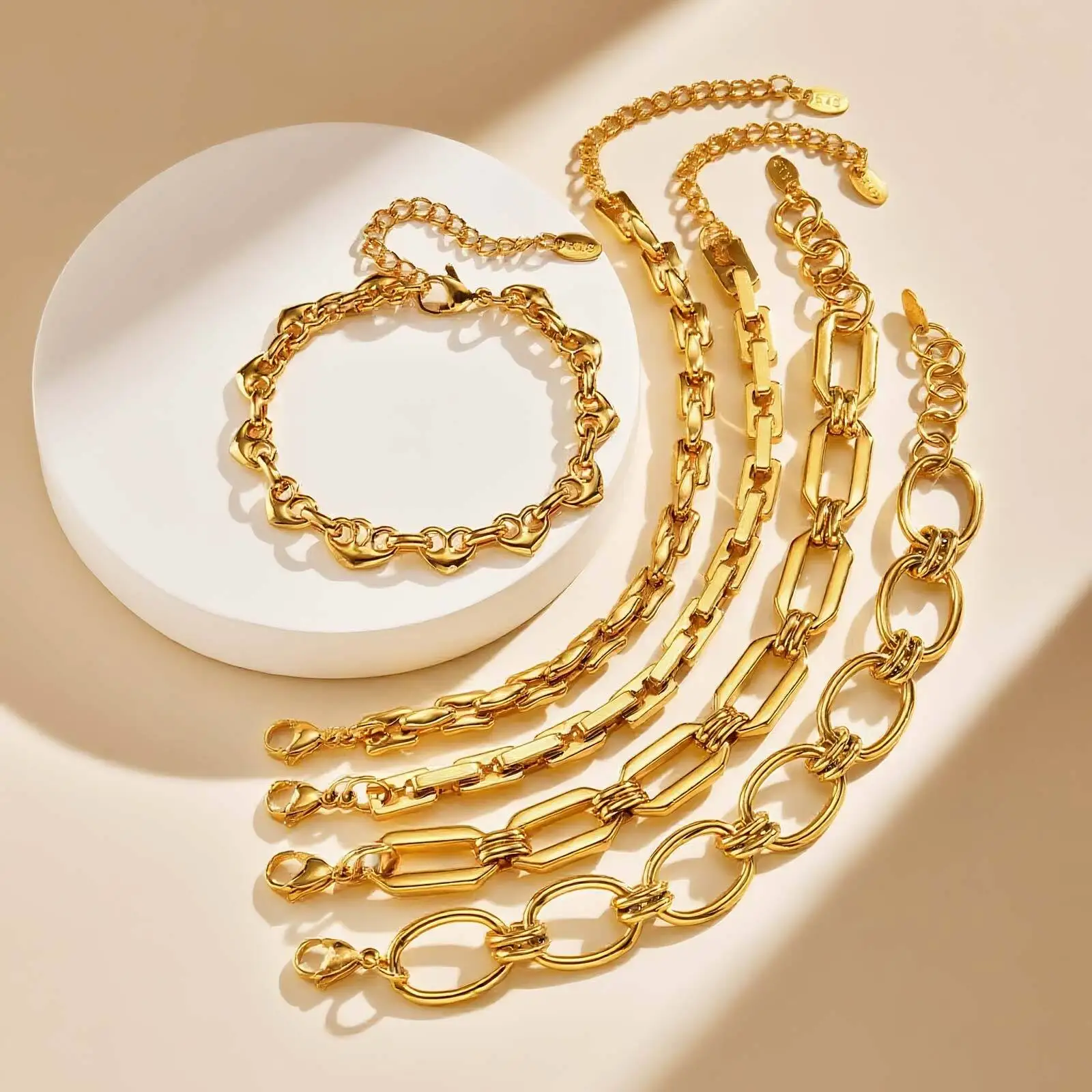 Vnox Stainless Steel 18K Gold Plated Link Geometric Cable Chains