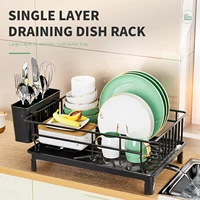 Dish Automatic Drying rack tableware storage countertop space-saving Black White 1