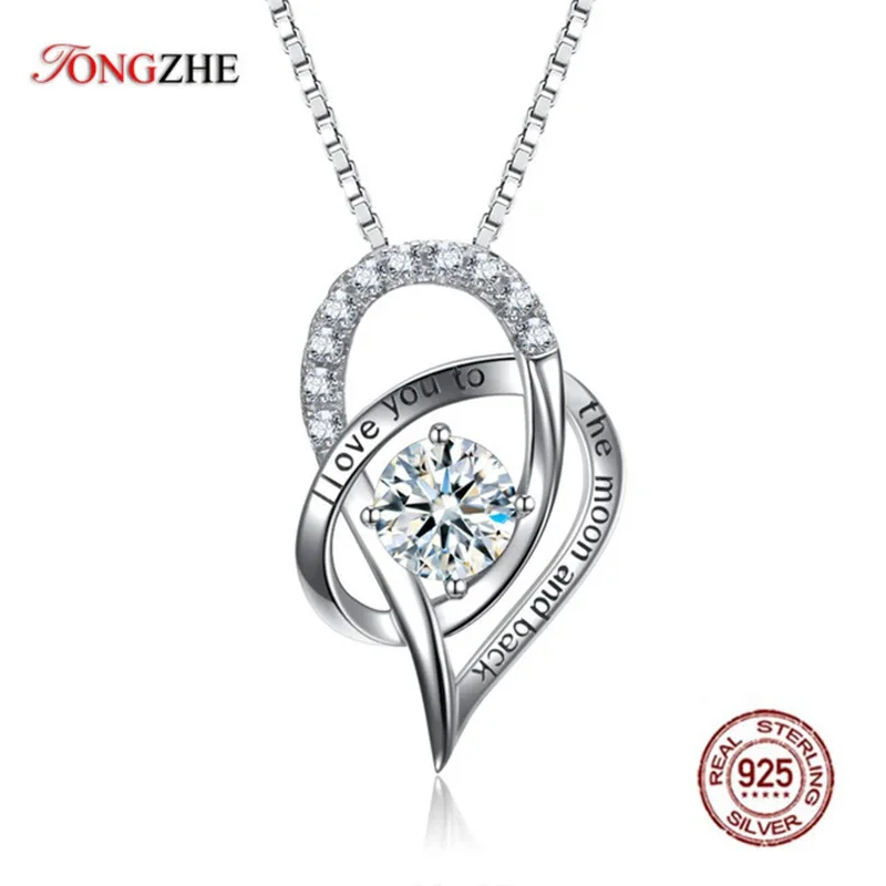 Tongzhe I Love You To Moon And Back Collana Gioielli In Argento Sterling 925 Cz Love Heart Pendant Necklace For Women