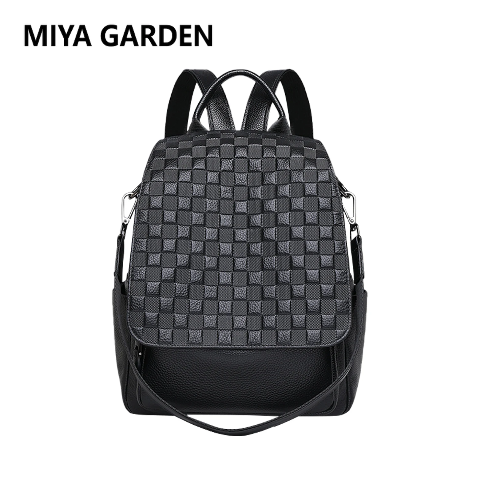 MIYA GARDEN Women's Genuine Leather Shoulder Bag Women Backpacks Square Embossed Luxury Backpacks High Quality Shoulder Bag