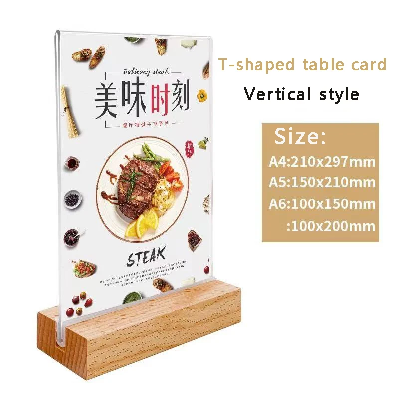 A6 A5 A4 Wooden L-shaped T-shaped Sturdy Table Card Double sided Label Display Card Stand Table Paper Stand Display table card stand