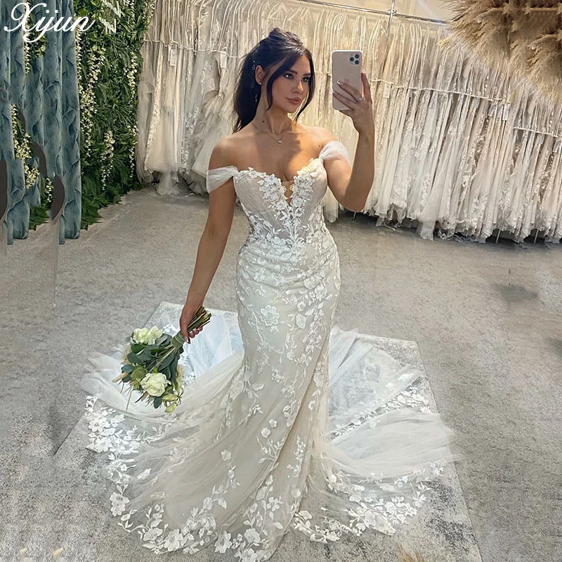 

Xijun Elegant Gala Wedding Dress Boho Off the Shoulder Tulle A-Line Lace Bride Dresses For Women 2024 Celebrity Gowns De Novia