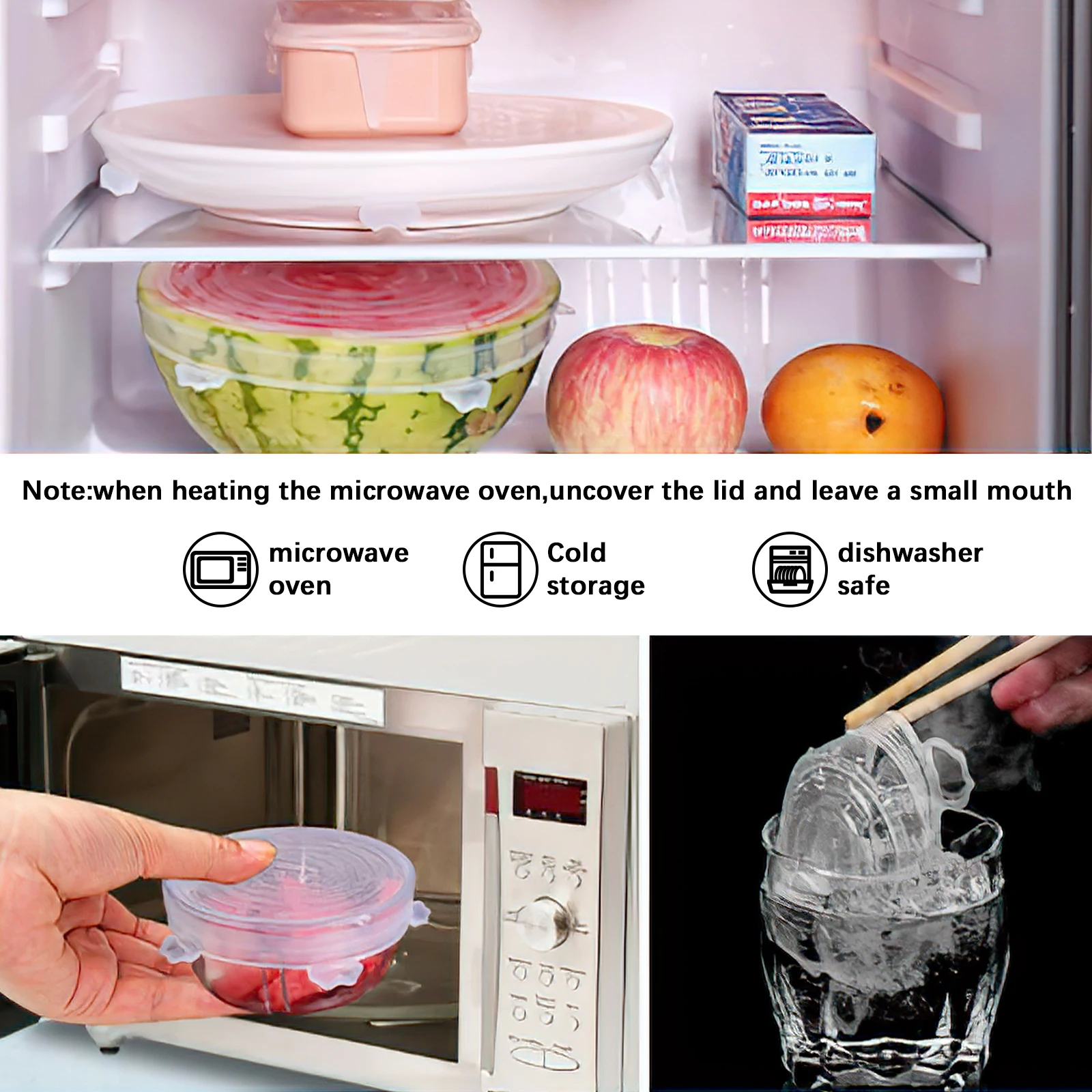 6Pcs Food Grade Silicone Preservation Cover Reusable Airtight Food Universal Dish Stretch Round Lids For Kitchen Accessories