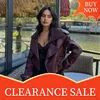 Elegant Burgundy One Button Leather Overcoats For Women Fashion Flip Pockets Loose Solid Jackets 2024 Lady Chic Street Outerwear 1