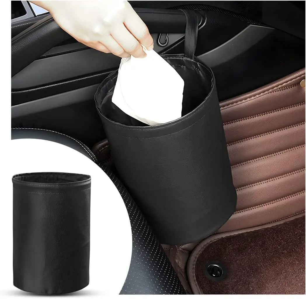 Collapsible Car Rubbish Bin Black Leather Portable Multifunctional Hanging Waterproof Storage Bag