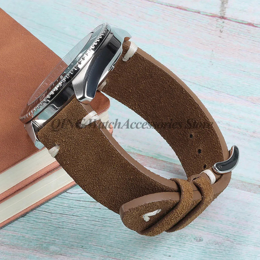Vintage Blue & Brown Suede and Leather Watch Strap with Quick Release