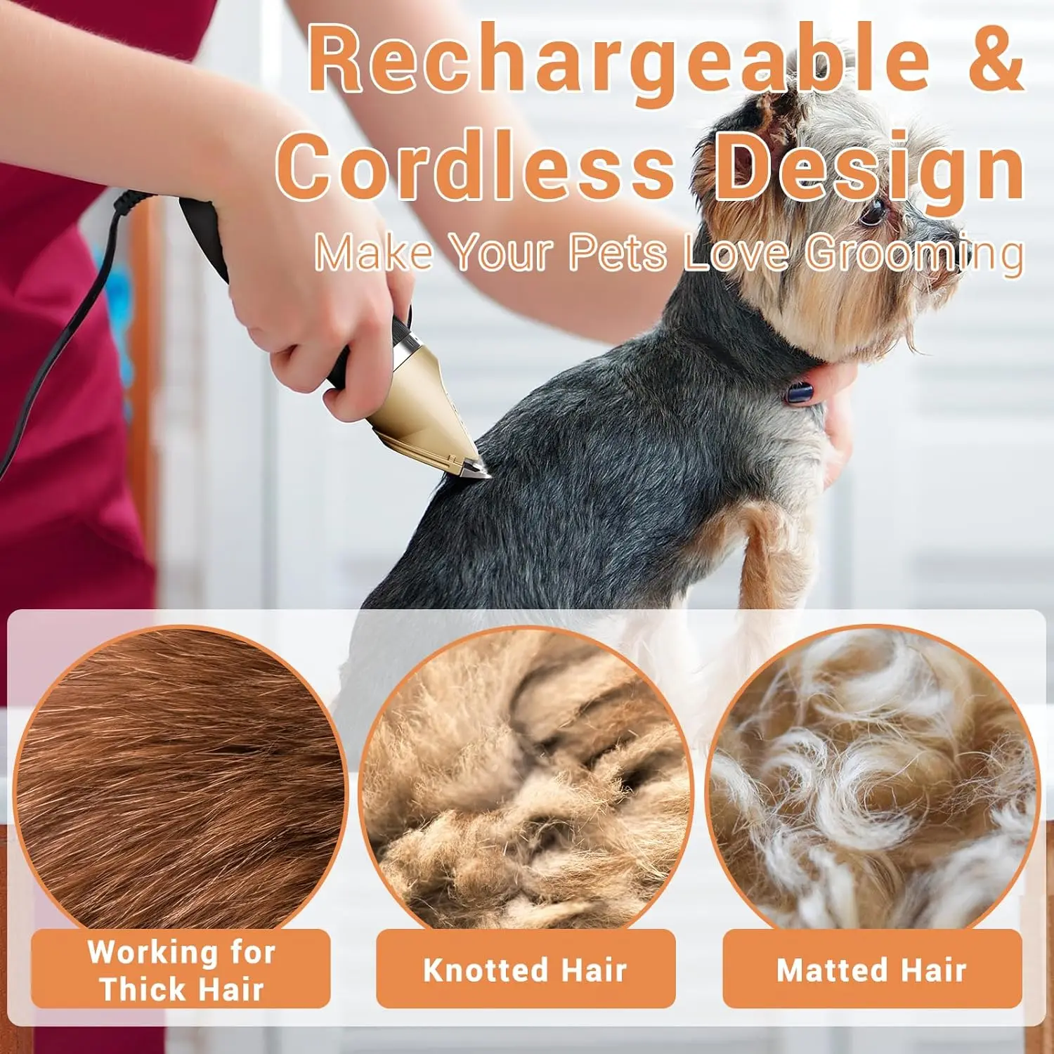 Hair Trimmer Pet Clipper Dog Hair Trimmer Pet Hair Trimmer Dog Clipper Professional Pet Grooming Clipper Kit Dog Hair Trimmer Electric Cat Shaver ceramic blade Rechargeable Animals Haircut Machine