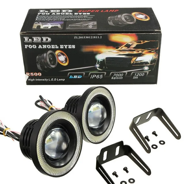 1PCS Projector COB LED Car Fog Light 2.5'' 3.0" 3.5" 6500K Halo Angel Eyes Rings DRL Auto White 12V Fog Lamp LED 64mm 76mm 89mm
