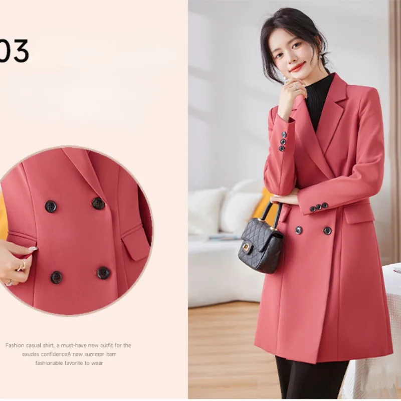 2023 New Autumn Winter Mid Length Suit Windbreaker Fashion Pink High End Feel Slim Goddess Style Professional Suit Coat S-4XL