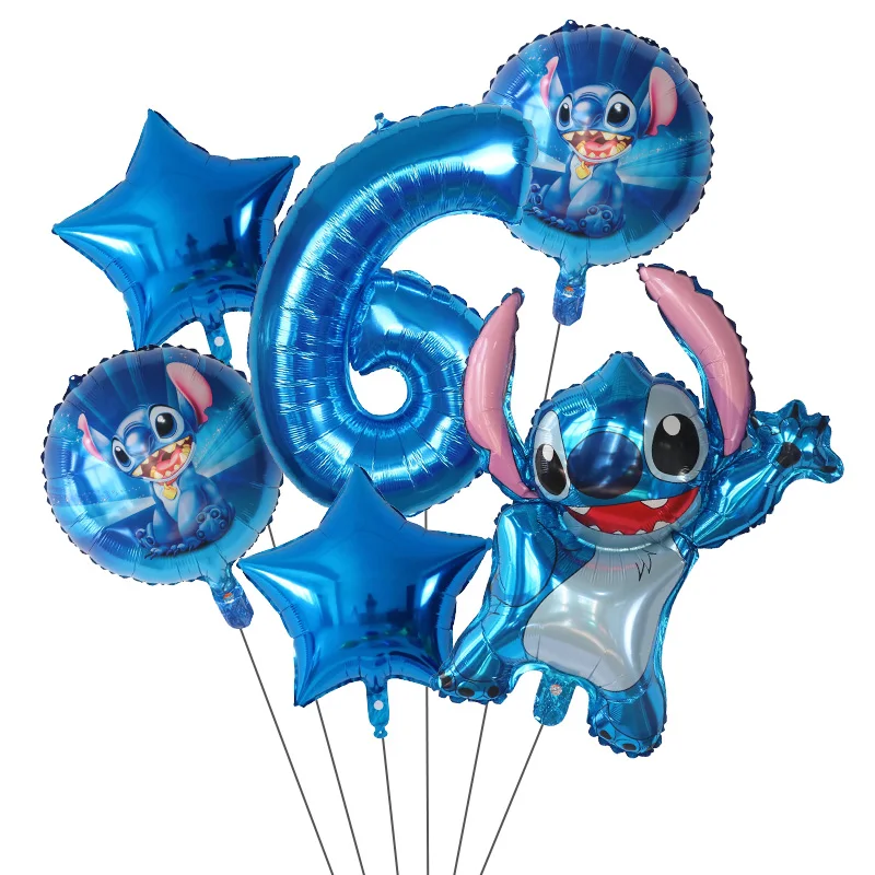 thumbnail image 1 of Juego de 6 globos de fiesta de Disney Lilo & Stitch de 30 pulgadas con números, globos de aire, decoraciones para fiestas de cumpleaños y baby shower, juguetes para niños, regalos, suministros, 1 of 5