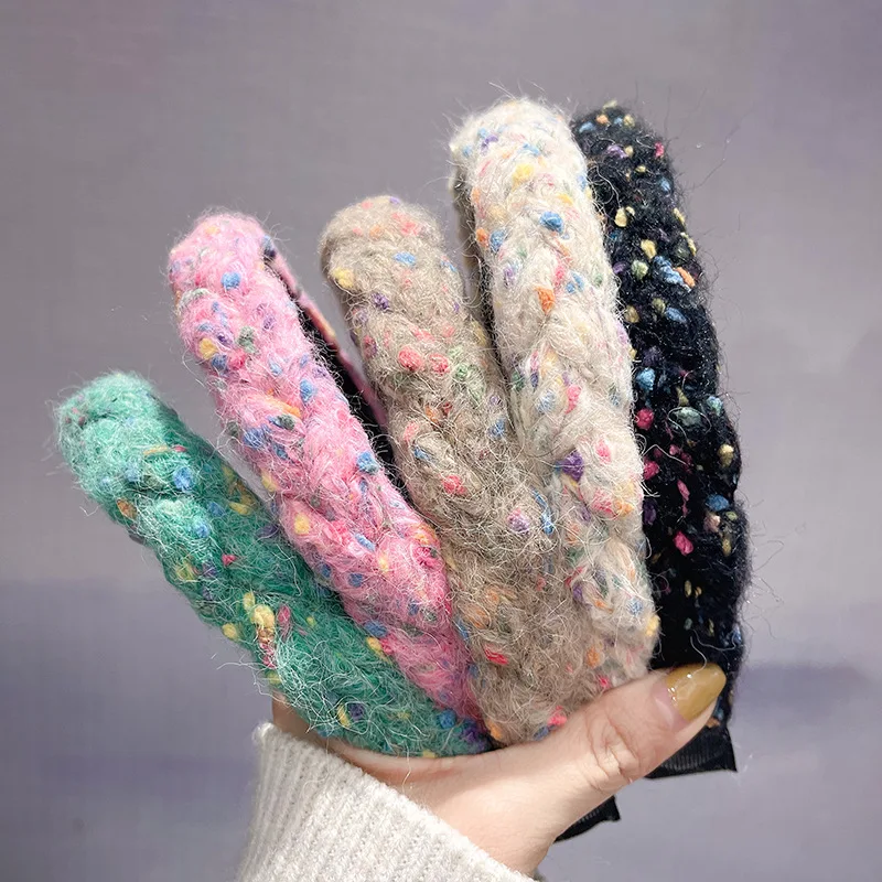 

Винтажная шерстяная оплетка с тремя прядями, удлиняющая головная повязка с черепом, контрастная оплетка из жареного теста, повязка на голову с зубцами