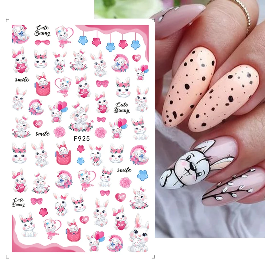 Easter Bunny Nail Stickers 3D Slider Valentine Manicure Accessories