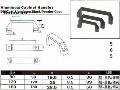 Door Handles Cabinet Handles Aluminum Cabinet Handles Black Sliver Alloy Nylon 90mm 120mm 180mm Door Accessory DIY 3D Printer Parts for Aluminum Profile