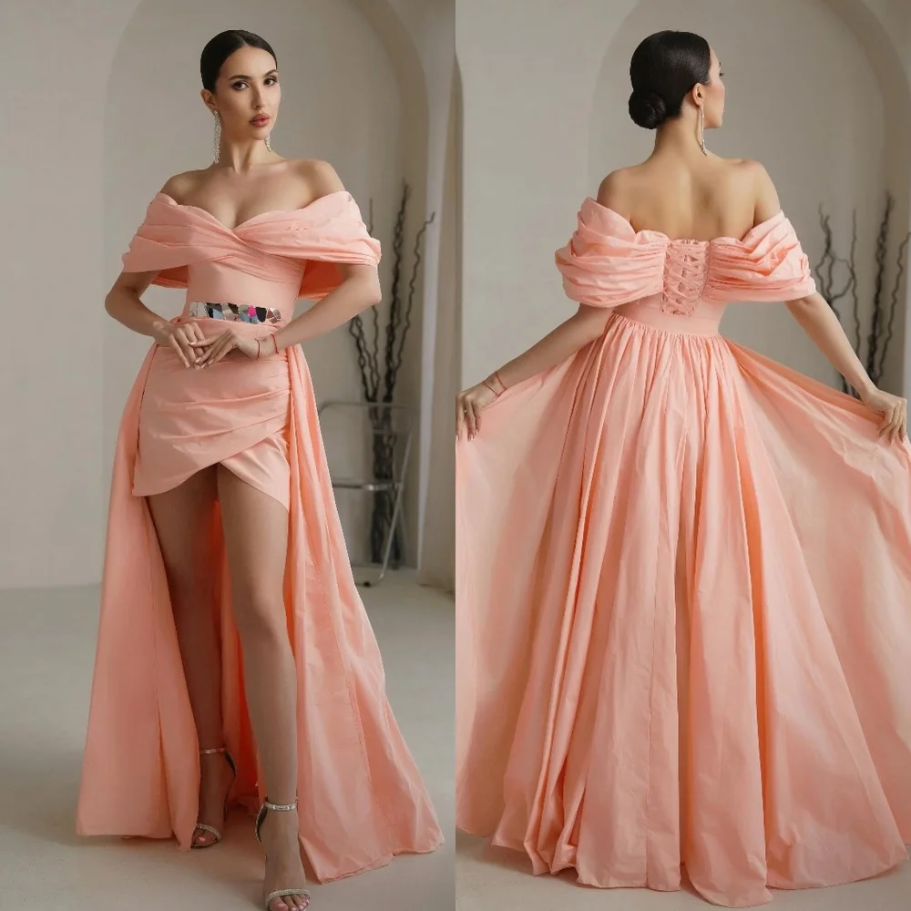 

Jersey Ruched Cocktail Party A-line Off-the-shoulder Bespoke Occasion Gown Long Dresses