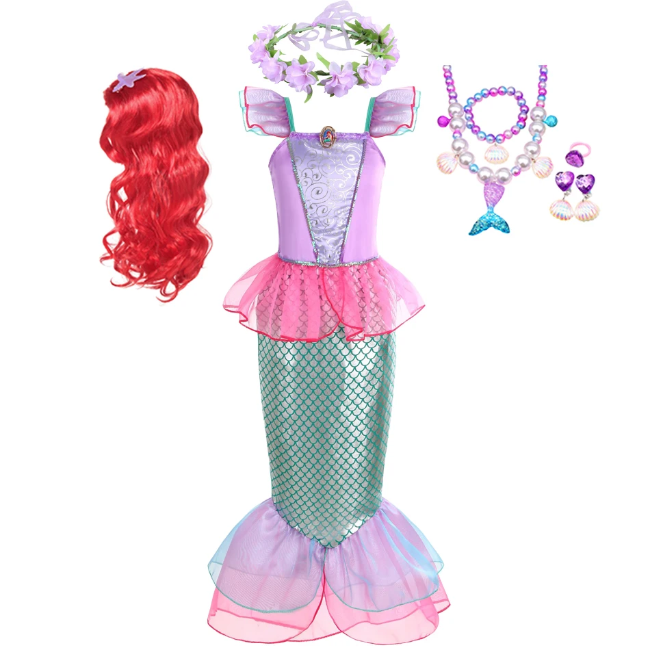 thumbnail image 1 of Disney Little Mermaid Ariel Princess Dress For Girls Short Sleeve Tulle Cosplay Costume Children Carnival Birthday Party Clothes, 1 of 4