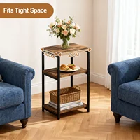 Table d'appoint étroite à 3 niveaux avec étagère de rangement, tables de chevet en bois avec cadre en métal, Table d'appoint de canapé pour chambre à coucher et salon 6