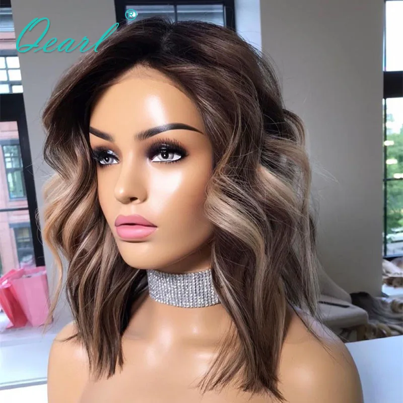 Ash Color Ombre Human Hair Wig Virgin Loose Wavy Lace Frontal Wigs Caramel Blonde Balayage 13x4 Glueless Pre Plucked Wig Qearl