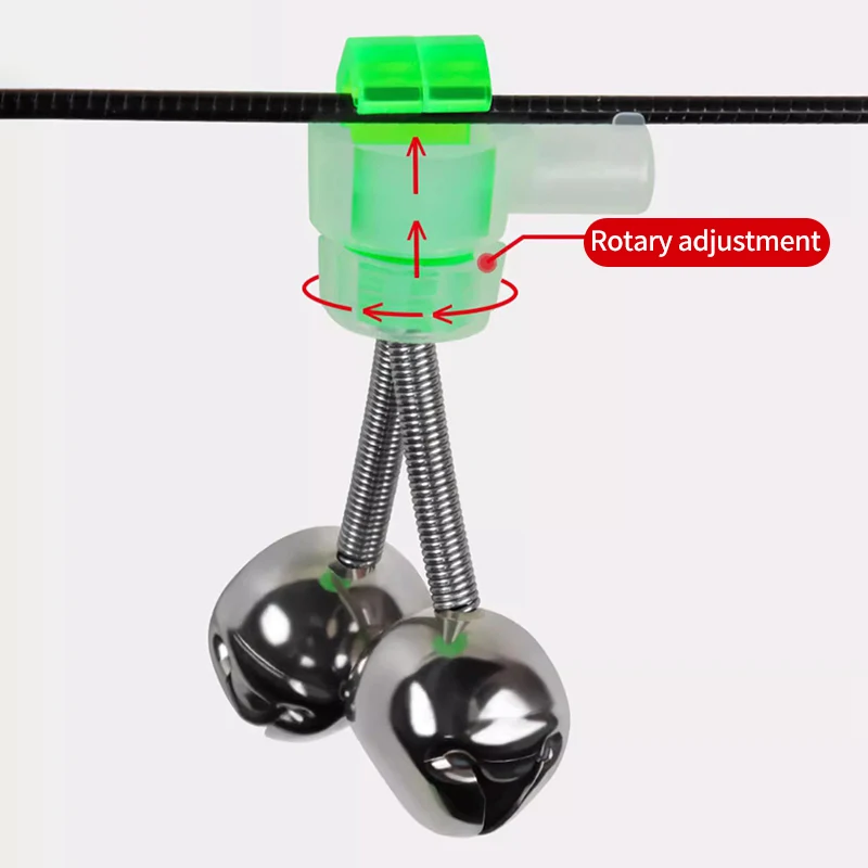 5/10pcs Rod Tip Clamp Fishing Pole Alarm Pole Fish Bite Lure Alarm Alert Twin Bell Ring Clip Green Bell Fishing Tools Accessory