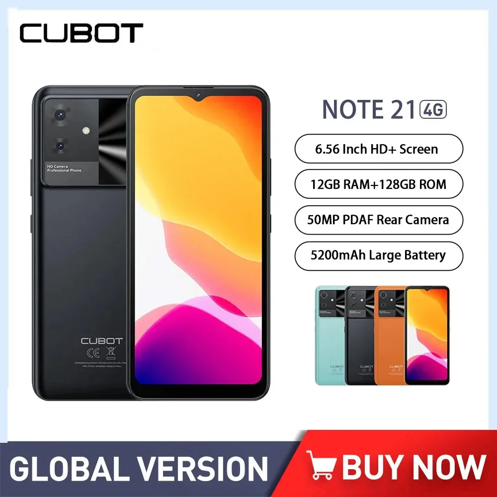 

Cubot Note 21 дешевые смартфоны 6,56 дюймов HD экран Восьмиядерный 6 ГБ + 128 ГБ Android 13 мобильный телефон 50MP камера 5200 мАч 4G мобильный телефон