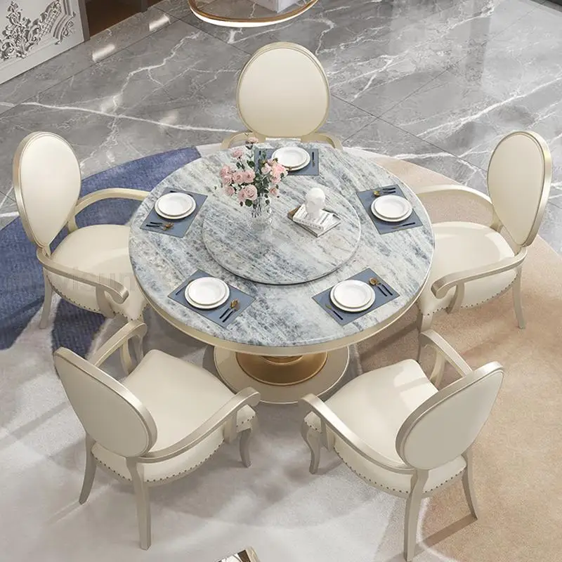 

Round American Style Dining Table With Marble Turntable Stable Stainless Steel Table And Chair Dining Room Luxury Kitchen 화장대