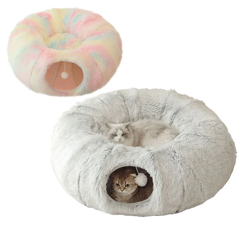 

Donut Felt Cat Bed Pet Cat Tunnel Interactive Toy Dual Use Rabbit Cave Nest Indoor Cats House Kitten Funny Training Accessories