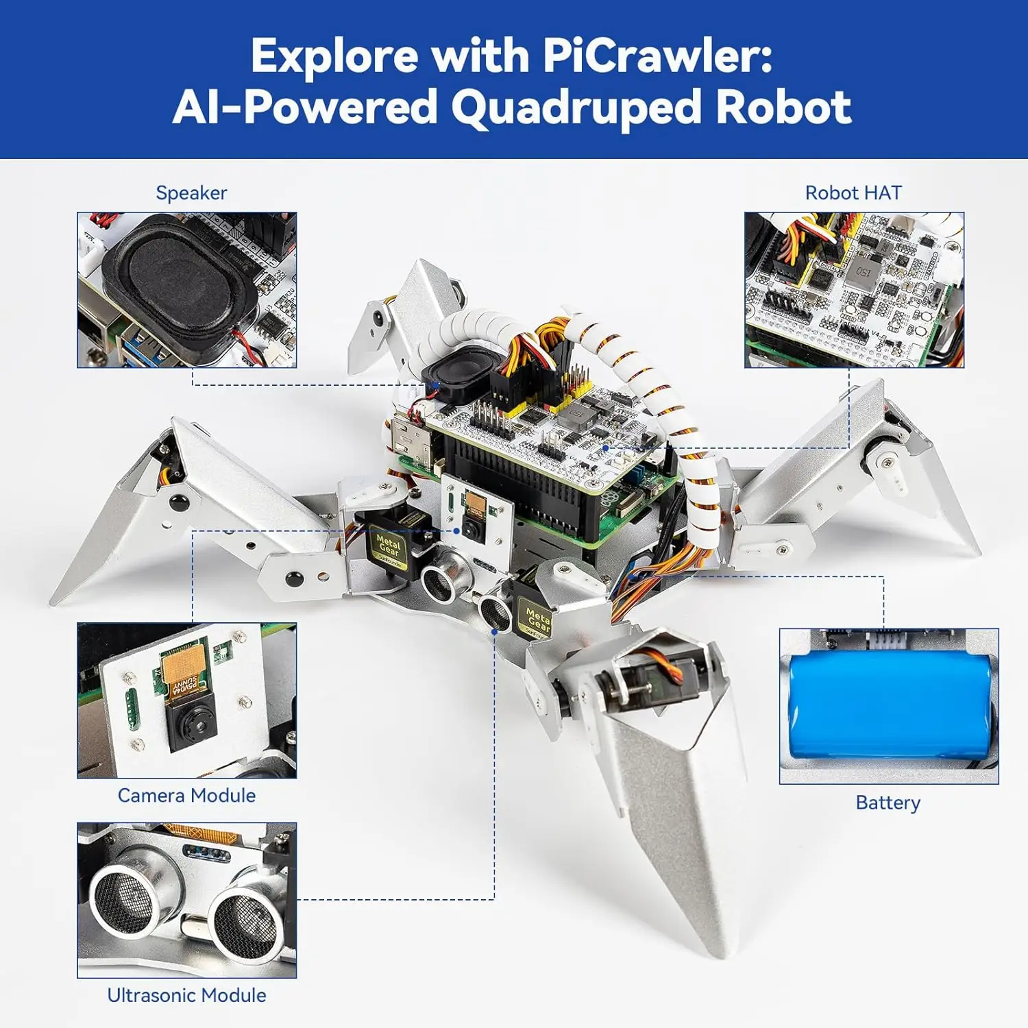 AI Robot Kit for Raspberry Pi with Voice Control, Video Recognition, App & FPV Camera, Python/Scratch Coding (RPi Not Included) 4