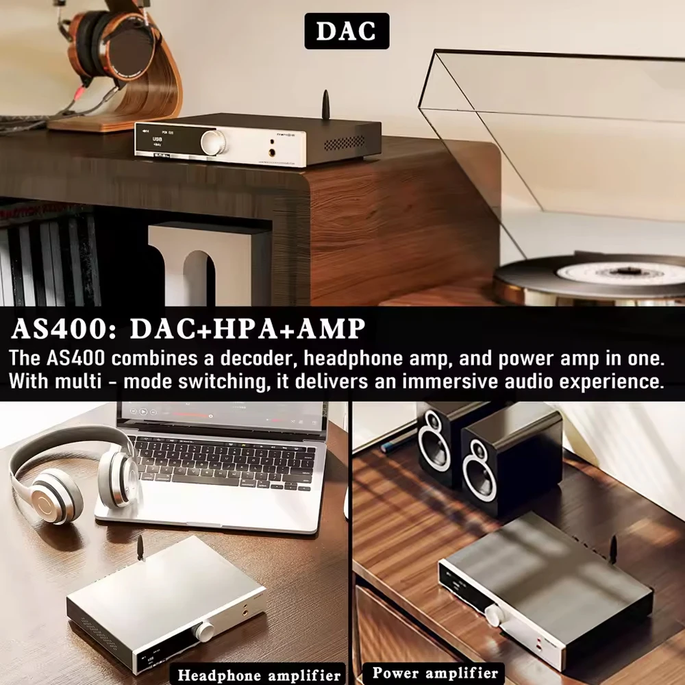 SMSL AS400 パワーアンプ DAC ヘッドフォンアンプ MQA-CD MM フォノ