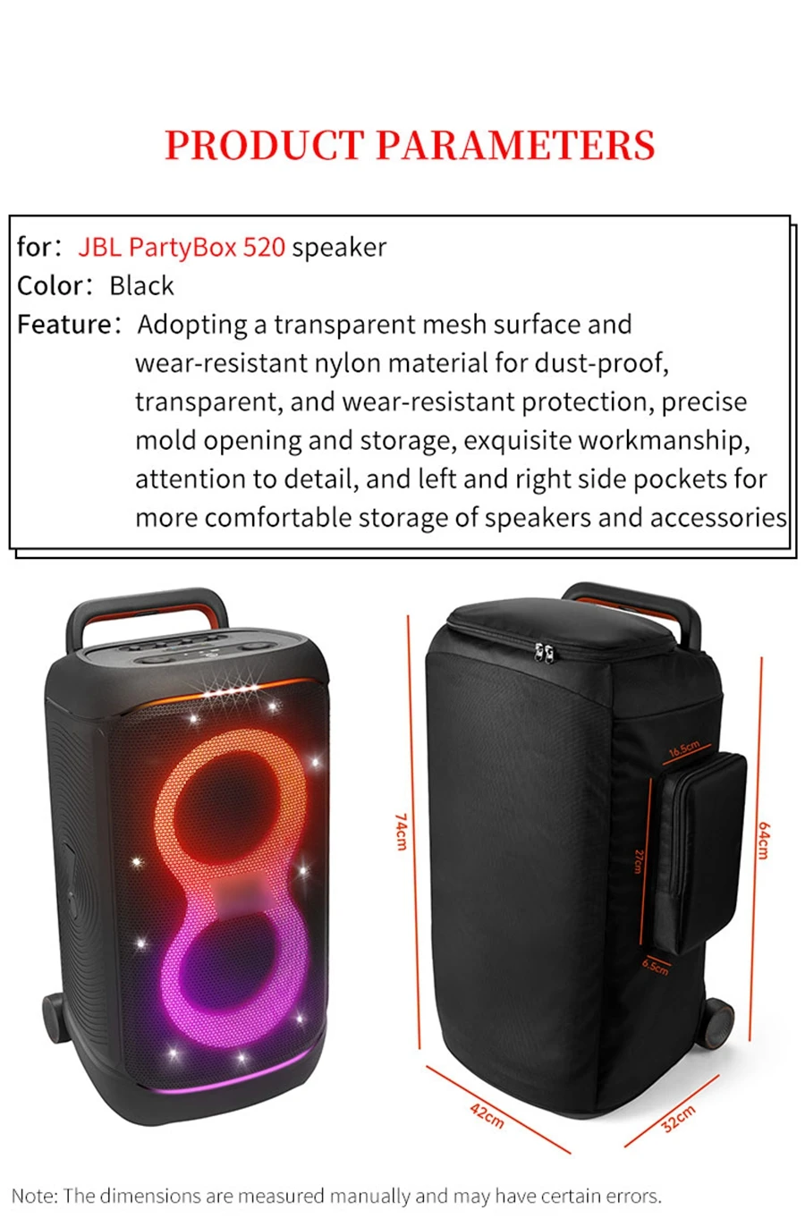 Quality Protective Cover for JBL PartyBox 520 Speaker Dust Cover PARTYBOX 520 Audio Microphone Dust-proof Cap Case