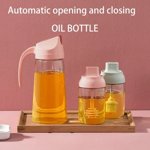 

Glass Sauce Olive Oil Sprayer Dispenser Syrup Vinegar Bottle Condiment Bottles Honey Pot Seal Leak-proof Automatic Cover Opening