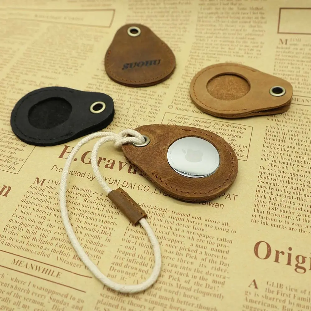 Premium Leather Airtag Holder with Anti-Scratch Lanyard Keychain