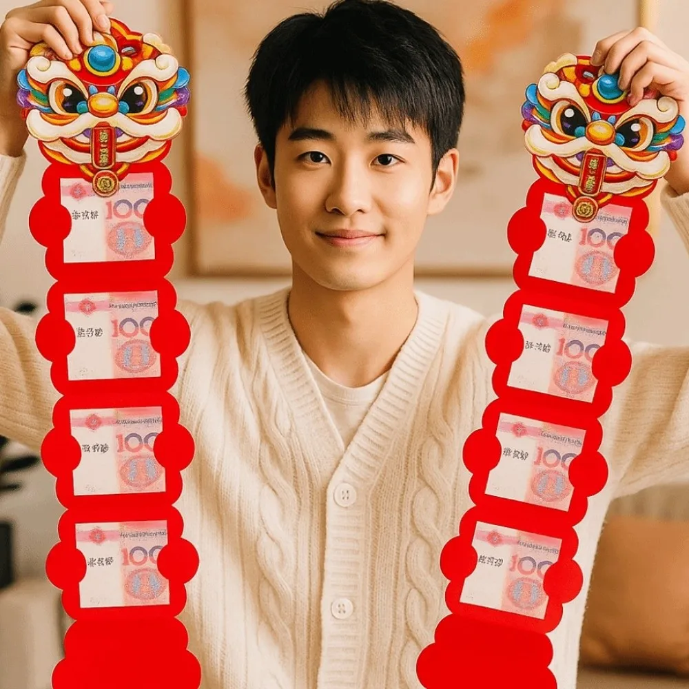 Cartoon Folding Red Envelope Traditional Blessing Words Lucky Red Pocket With Tassels Foldable Gift Bags Children Gifts