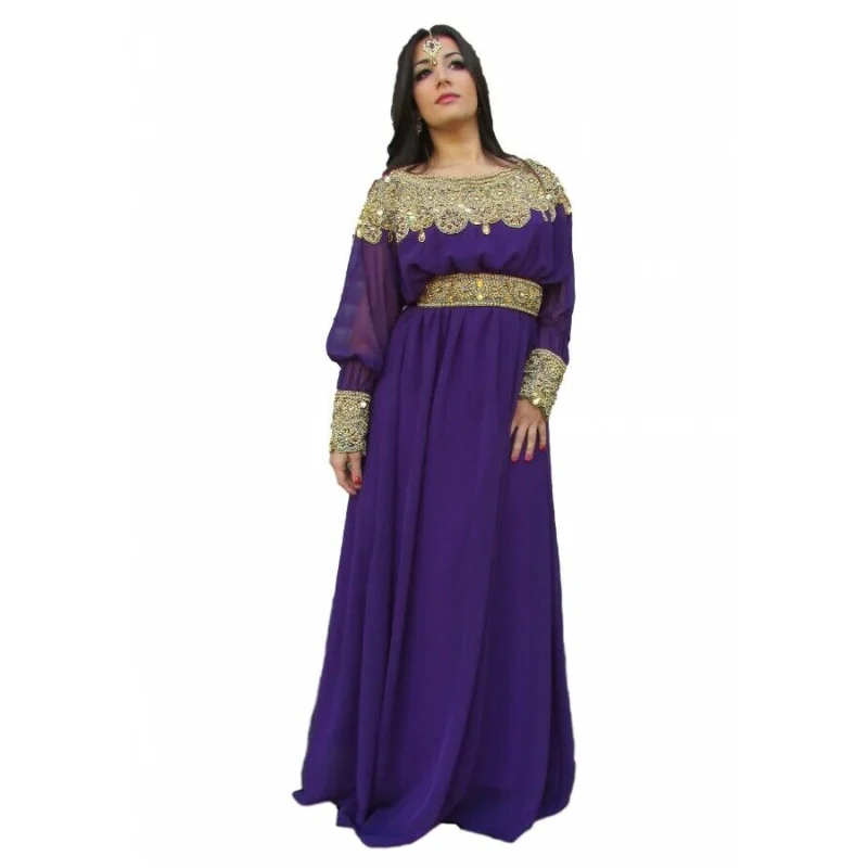 Purple Dubai Kaftans Abaya Beautiful Long Dresses with Exotic European and American Fashion Trends