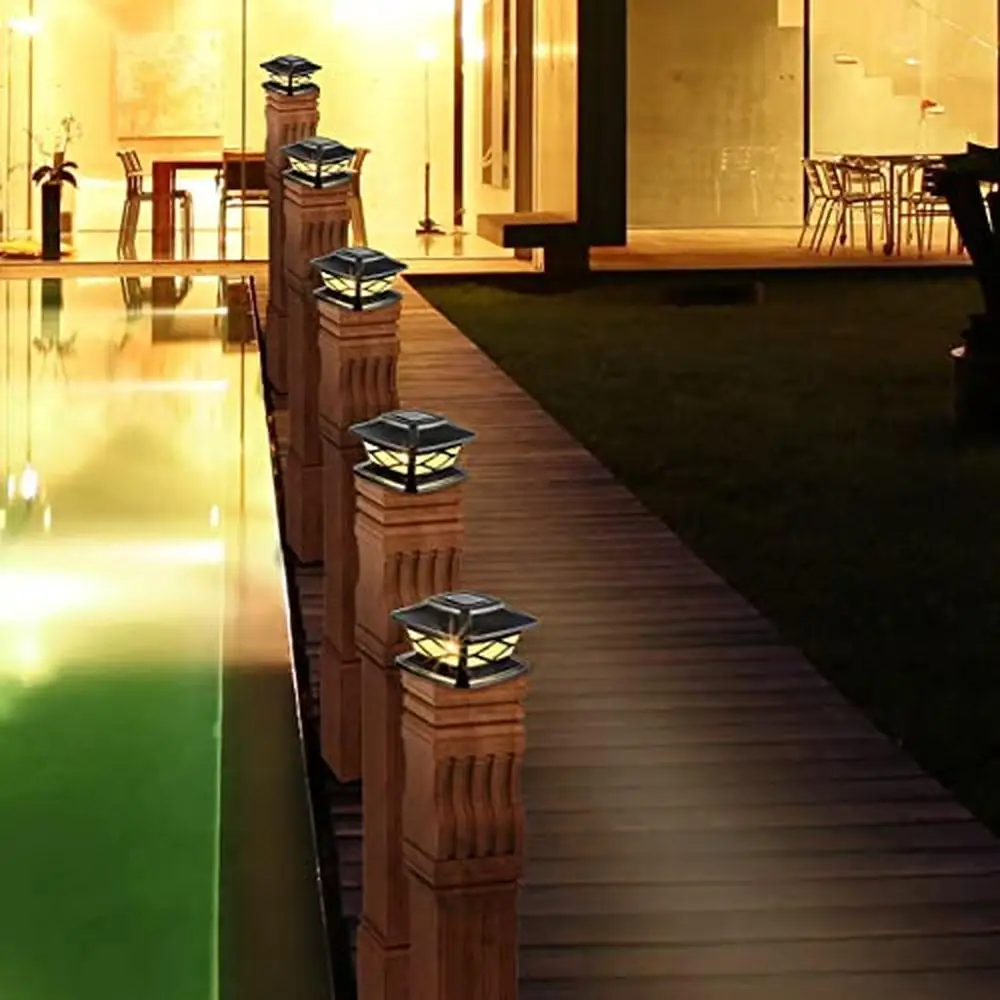 16 Packs Solar LED Fence Post Cap Lights Waterproof Solar Powered Deck Cap Lights 4x4 5x5 6x6 Posts Mailbox Dock Yard Garden