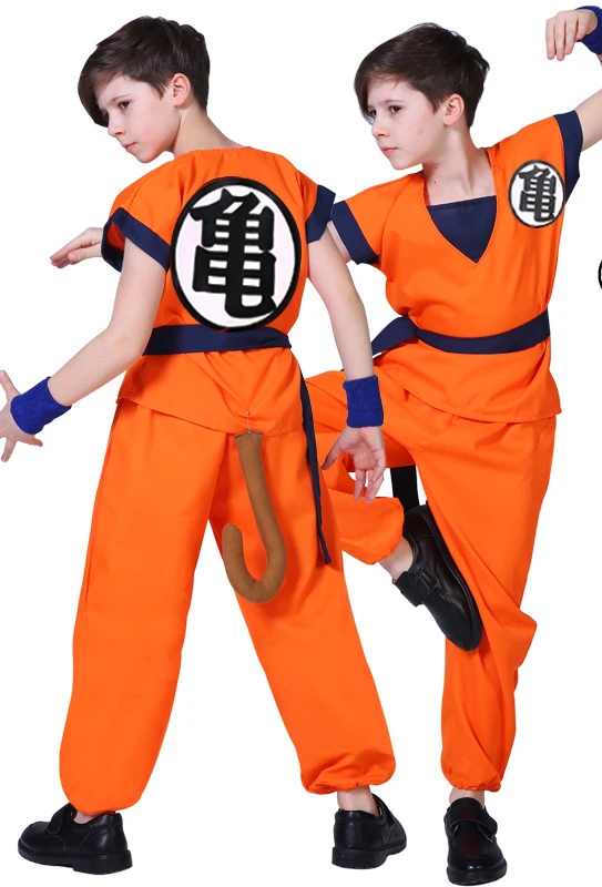 Disfraces de Cosplay de Son Goku para adultos y niños, Top, pantalón,  cinturón, cola, peluca - AliExpress