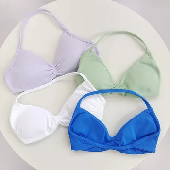 Reggiseno sportivo con lacci ad alto supporto da donna: canotta con cinturino sottile, senza cuciture, aderente per allenamento push-up e yoga, top da palestra