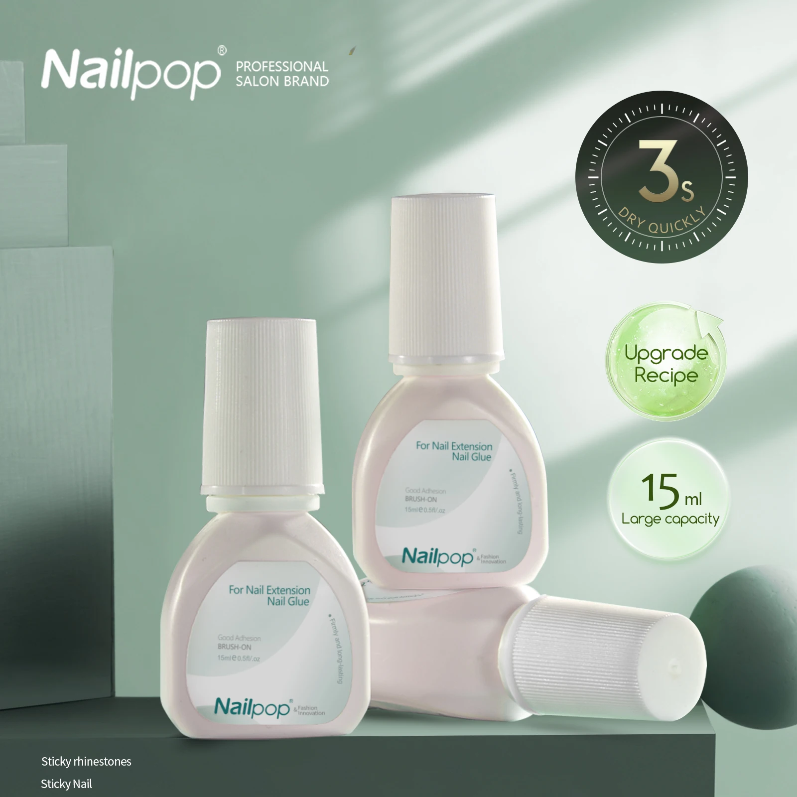 Nailpop 15ml Brush On Nail Glue Easy Application Long-Lasting Super Strong Nail Bond for Acrylic Nails Nail Tips Press On Nails 2