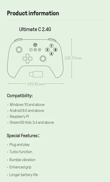 Controlador de jogos com fio 8BitDo Youth Edition para PC / Windows 10/11 /  Steam Deck / Raspberry