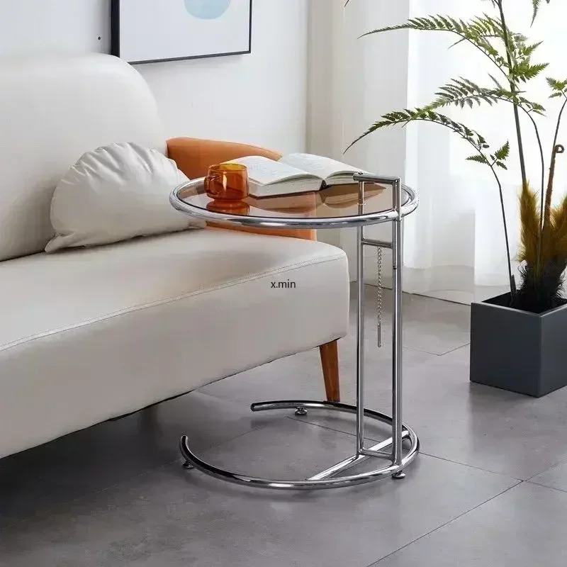 Transparent Glass Tables Creative Lift Coffee Table Simple Sofa Tables Nordic Designer C-Shaped Table Geometric Round Table