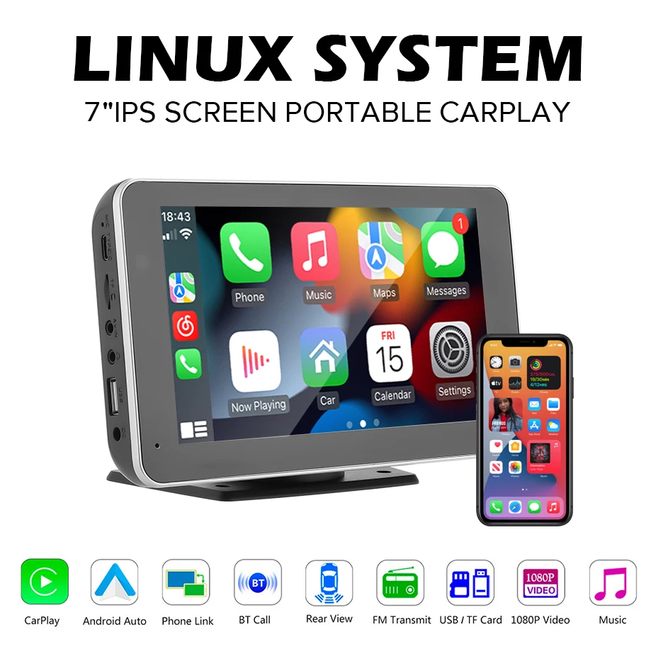 7 Inch Portable Car Stereo Radio Wireless Car Play Androi Auto Bluetooth Audio Hands Free