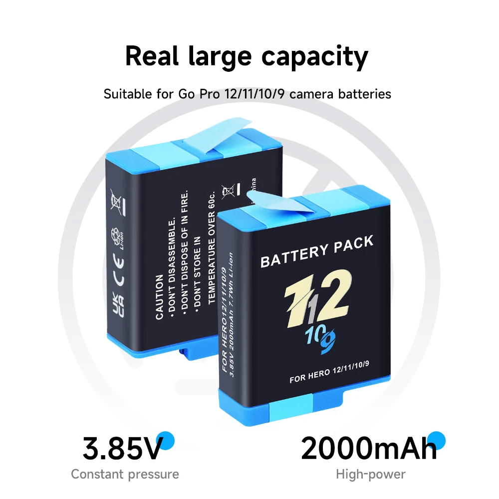 High-Capacity 2000mAh Battery with LCD Display 3-Slot Charger & Type-C Port