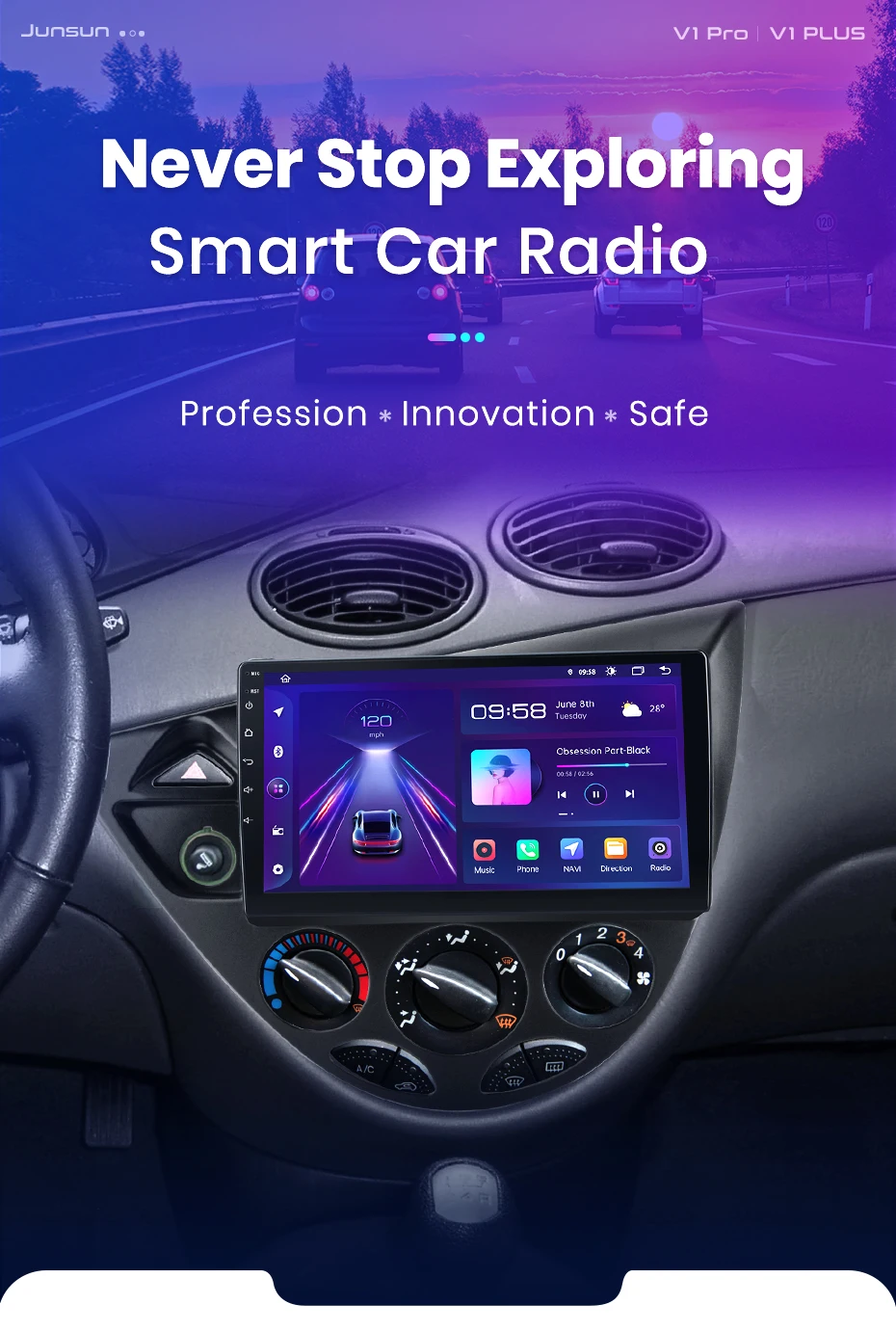 Junsun AI Stimme Autoradio Für Ford Fiesta 1995-2001 Focus Mk1 1998-2004 Drahtlose Carplay Android Auto 4G Auto Intelligente Systeme – Detail 1
